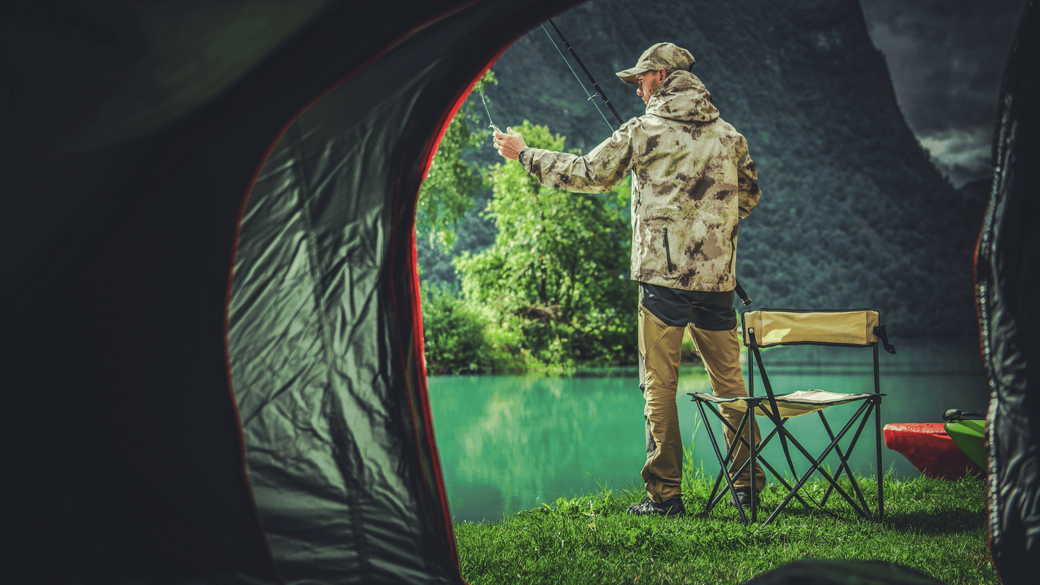 man camping and fishing 