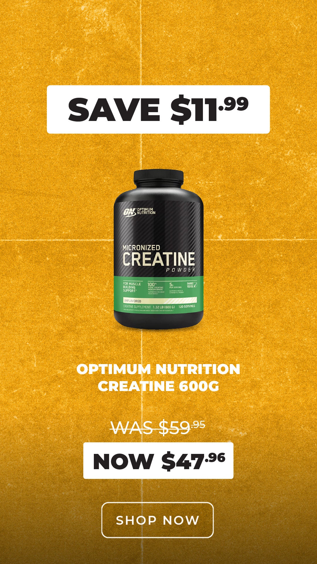 20% off Optimum Nutrition Micronized Creatine