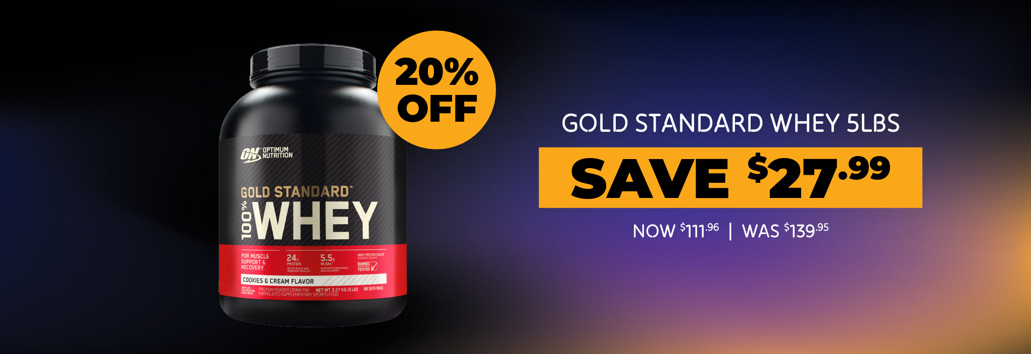 Save 20% off Optimum Nutrition Gold Standard Whey 5lb