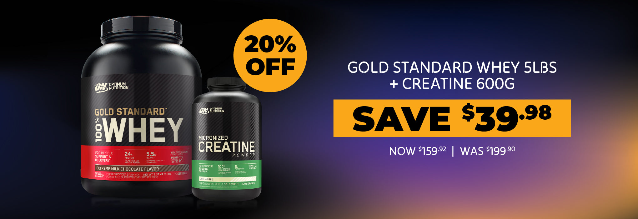 Save 20% off Optimum Nutrition Gold Standard Whey 5lb + Creatine 600g bundle