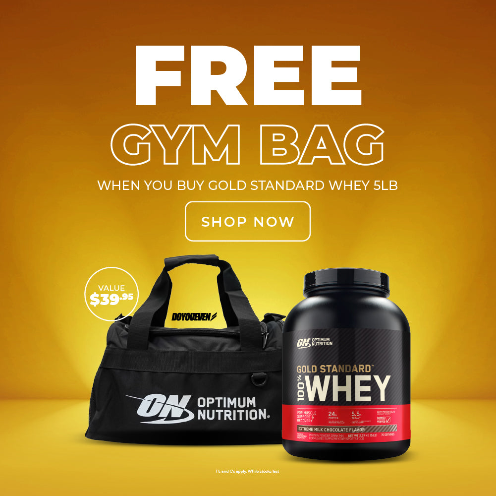 FREE GYM BAG WHEN YOU BUY OPTIMUM NUTRITION GOLD STANDARD WHEY 5LB