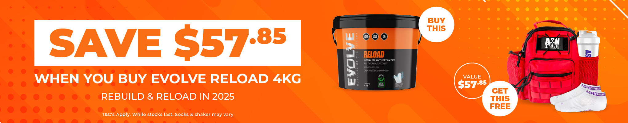 Buy any Evolve Reload 4kg | Get a FREE ASN Merch Pack