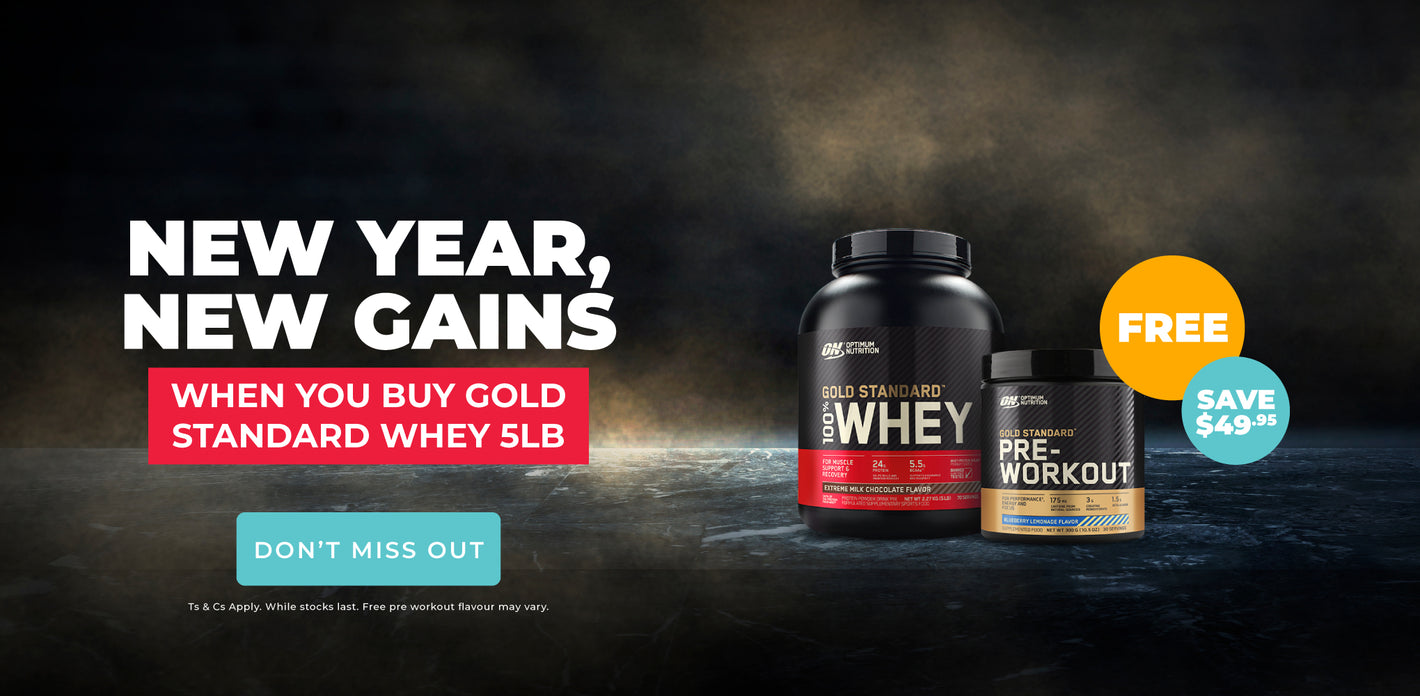 New Year, new gains: Buy any Gold Standard Whey 5lb Get a FREE Gold Standard Pre (30 Serve) 